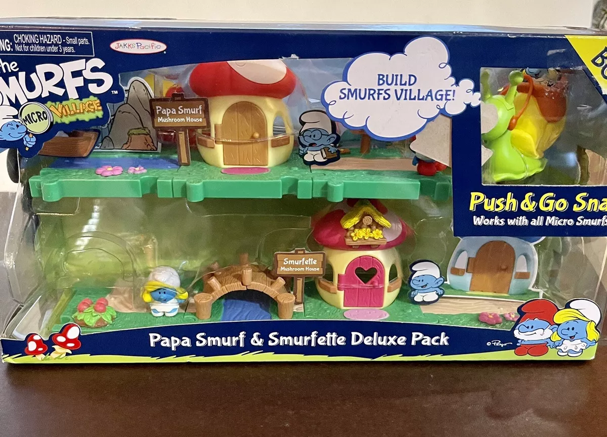 Smurfs Micro Village Papa Smurf & Smurfette DELUXE *2 IN 1 * NEIGHBOR PACK  Jakks