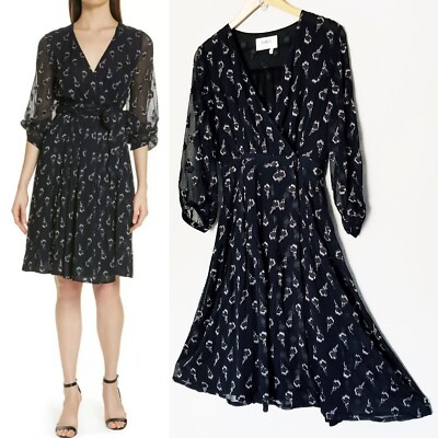 Ba&sh Memory Noir Lady Midi Dress Silk Blend Wrap Chiffon Party Romantic XS $395
