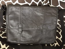 Cole Haan Barrington Brown Pebbled Leather Flap Laptop Messenger Bag Crossbody