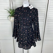 New Jack BB Dakota Black Flower of Love Mini Dress Roses Bell Sleeve Size 4