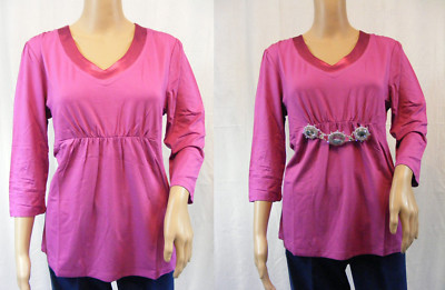   JUDITH WILLIAMS   40 ~ fuchsia ~ tolles Shirt - Tunika m. Brosche ~ Longsleeve