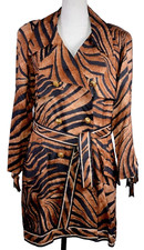 Leonard Paris Womens Lightweight Double Breast Coat Sz 0 Silk Jacket Animal Gold