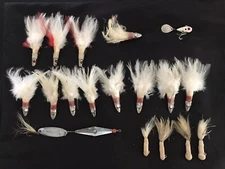 Lot of Jigs in Various Sizes Weights Vintage Feather 1960’s White Freshwater