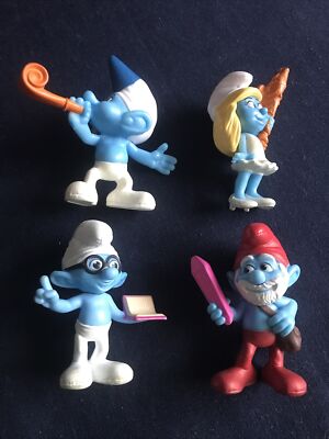 McDonalds Schlümpfe 2013 x 4: Brainy, Schlumpfine, Papa Schlumpf & Party Planer. 8cm