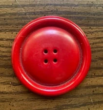 Antique Mid-Century 2" Diameter Buttons Rose-Red 4-Hole Flat Button MINT!