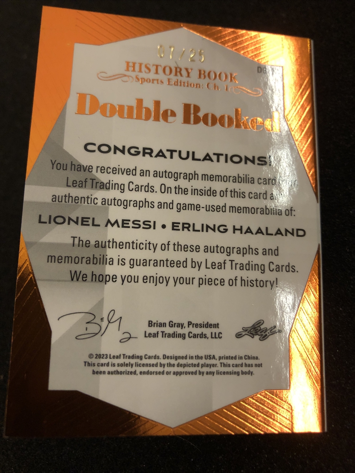 2023 Leaf History Book LIONEL MESSI ERLING HAALAND Double Booked Dual Auto Patch view 3