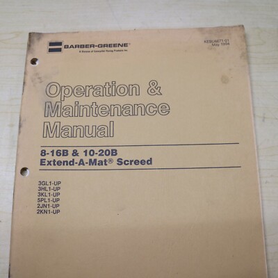 CAT Caterpillar BARBER GREENE EXTEND-A-MAT Screed 8-16B 10-20B Operator Manual