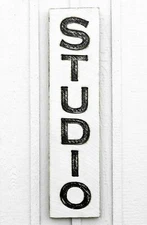 Vertical Studio Sign - Carved in a Solid Wood Board Rustic Distressed Office