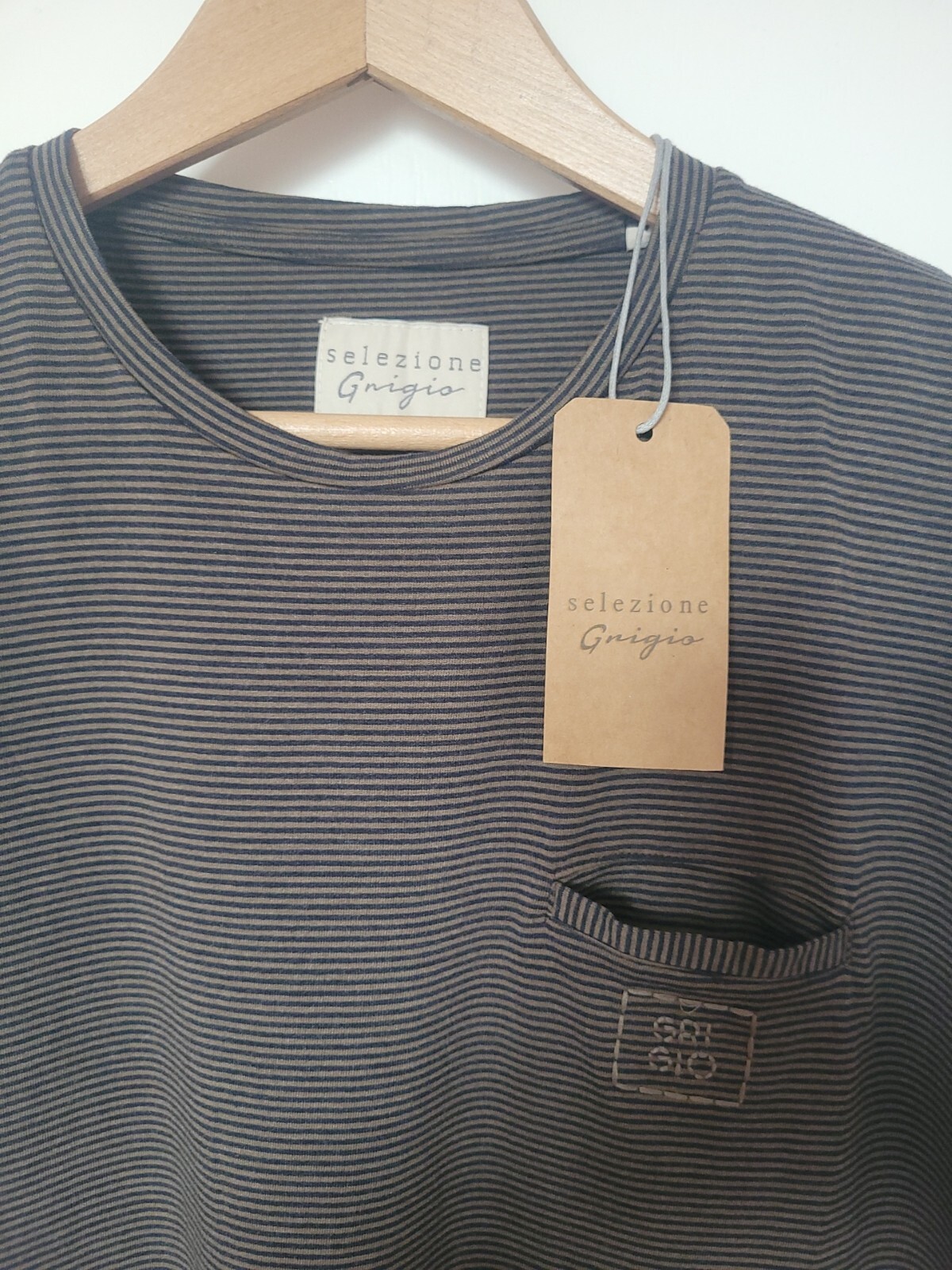 Selezione Grigio Men's Tshirt Y/D stripes pocket  Khaki size S BNWT RRP £84 image 2