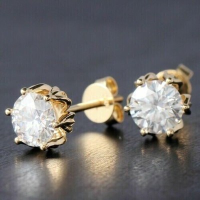 3Ct Round Lab-Created Solitaire Stud Earrings 14K Yellow Gold Plated