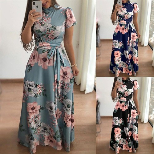 Vestidos de Mujer Casual Playero Floreado Largo Mangas Cortas Fiesta de  Verano | eBay