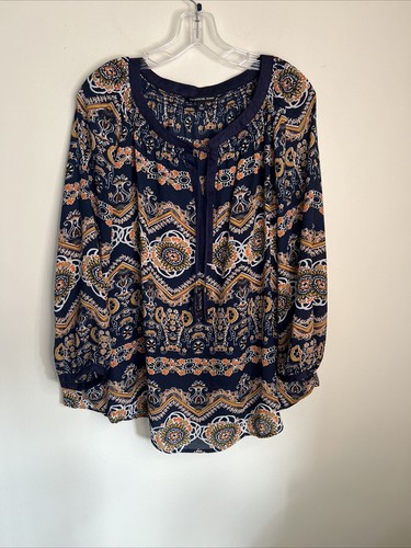 Zac Rachel Women’s 2X Smocked Tie Neck 3/4 Sleeves Boho Top EC