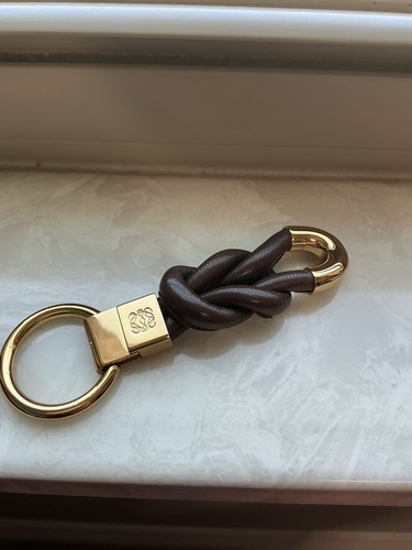 EUC-Authentic-Loewe Knot Charm Key Chain Gold Brown