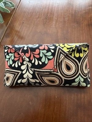 Vera Bradley Flower Shower Hard Clip Eyeglass Case Orange Brown Magnetic EUC