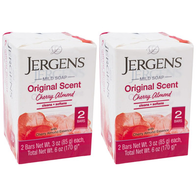Jergens Original Scent Cherry Almond Mild Soap Bar, 2 Bars 3oz Each (Pack of 2)