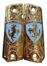 Empuñadura Cachas Colt 1911 38 y 45 Super LUJO Dorado Logo Ferrari HECHA EN MÉXICO