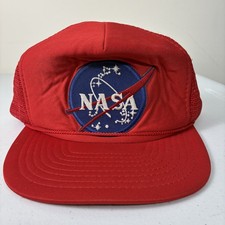 NASA Snapback Trucker Mesh Back Roped Hat Cap Nissin Retro Red