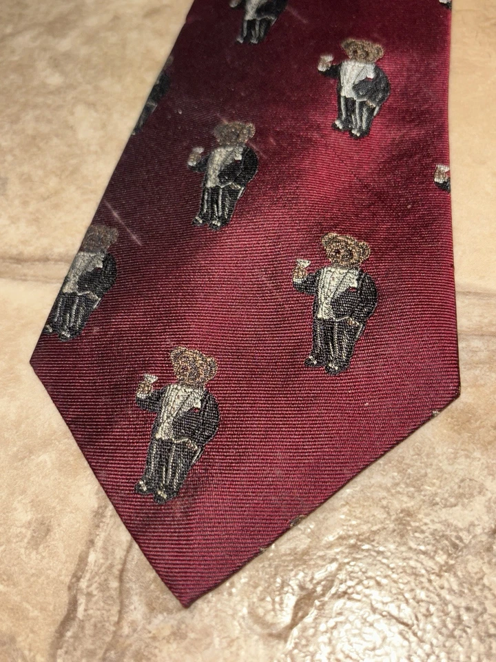 Raro Vintage Polo Ralph Lauren Polo Oso Rayas Tiza Traje Motivo Corbata Hecho a Mano Foto 2 de 4