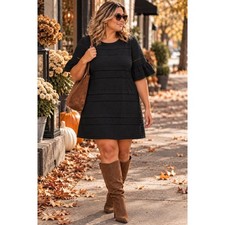 J.Crew Black Eyelet Ruffle Sleeve Shift Dress Ladder Stitch Cotton LBD