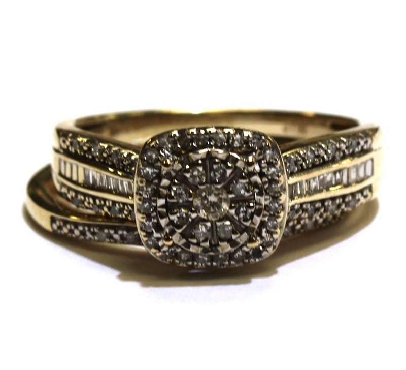 10k Yellow Gold Natural .33ct Diamond cluster halo engagement ring wedding band