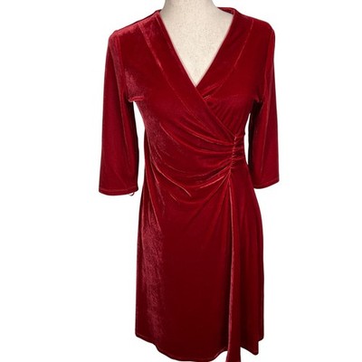 Soft Surroundings Dress Women Small Petite Red Velvet Dahlia Wrap Ruched