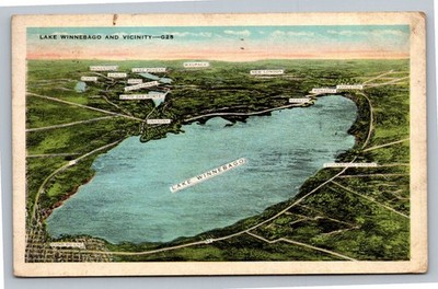 Vintage 1934 Lake Winnebago and Vicinity Wisconsin Postcard