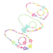 Reusable Plastic Bow-Tie Necklace and Bracelet Kids Jewelry for Daily Wear