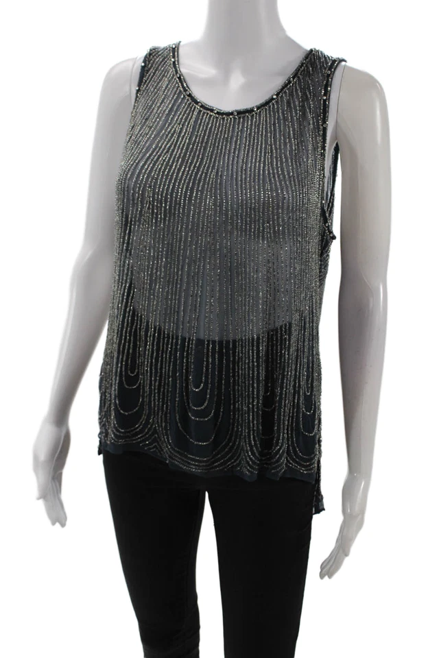 Blusa Parker Mujer Seda Detalle Cuentas Espalda Abierta Transparente Azul Talla L Foto 2 de 4