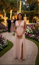 Lulus Blush Pink Maxi XL Dress Prom Gala Wedding Guest V neck Long Godess