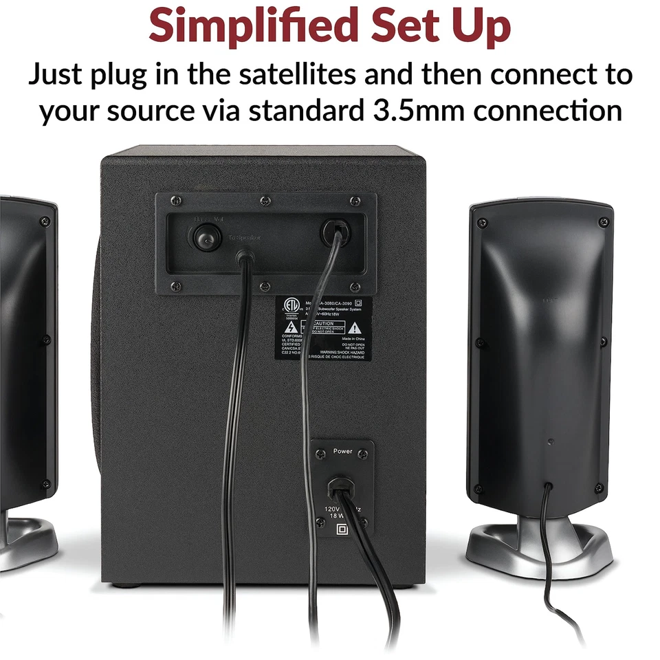 CA-3090 2.1 Speaker System with Subwoofer with 18W of Power – Easy Setup and ... - Image 4 of 4