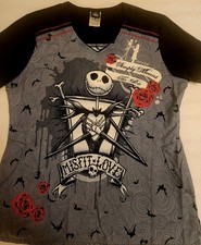 Disney Nightmare Before Christmas Scrub Top Women M Jack  Sally Halloween Rose