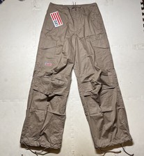 Vintage UFO Mocha Brown Parachute Cargo Pants Size 34 Pockets Cyber Rave 90s Y2K