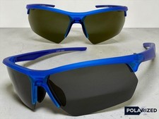 Men's Sporty Biker Wrap Around Fishing Tactical POLARIZED SUN GLASSES Blue Frame