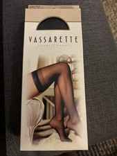Vassarette Black Intimate Lace Top Thigh High Stockings Sz M/L Sheer Nylon Leg