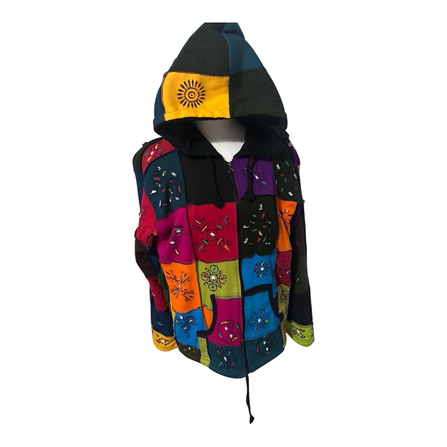 Boho Patchwork Embroidered Jacket S/M Handmade Ne… - image 2