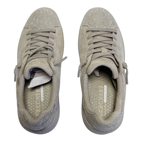 Skechers Women’s Size 6.5 Taupe Suede Rhinestone Lace Up Sneakers New - Picture 8 of 12