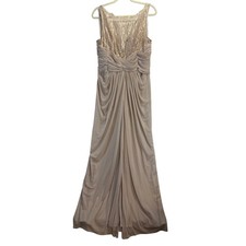 Davids Bridal Metallic Lace Ruched Draped Gown Champagne Gold Size 14 Formal