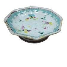 Antique Chinese Famille Rose HandPainted Ceramic Bowl Floral Small Pedestal Bowl