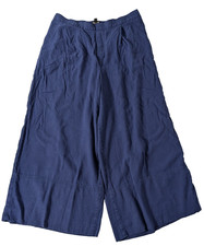 Banana Republic Wide Leg Crop Pants Linen Blend Navy Pullon High Rise Pockets