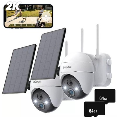 ieGeek 2K Solar Überwachungskamera Aussen Akku IP-Kamera 355°/140° Pan Tilt PIR