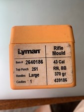 NOS Lyman 43 Cal bullet mold. 370 Gr RN, BB #439186