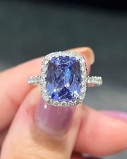 Cushion Cut 3.55 Ct Natural Tanzanite Diamond Wedding Ring 14K White Gold Size 7