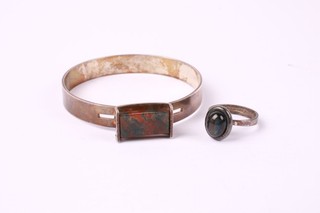 Silver Finnish Design Bangle Ring Labradorite Bloodstone Modernist x2 28.25g