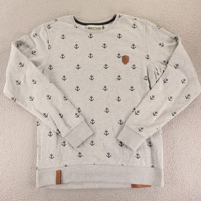 Naketano Sweatshirt Womens XL Gray Allover Anchor Print Cotton Brave New Word