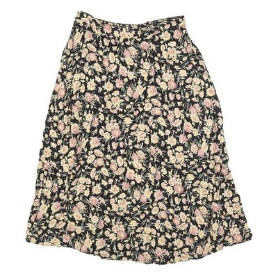 CLIO Damen Schwarzer Blumenprint Midi Webrock XS Leicht Sommer Lässig