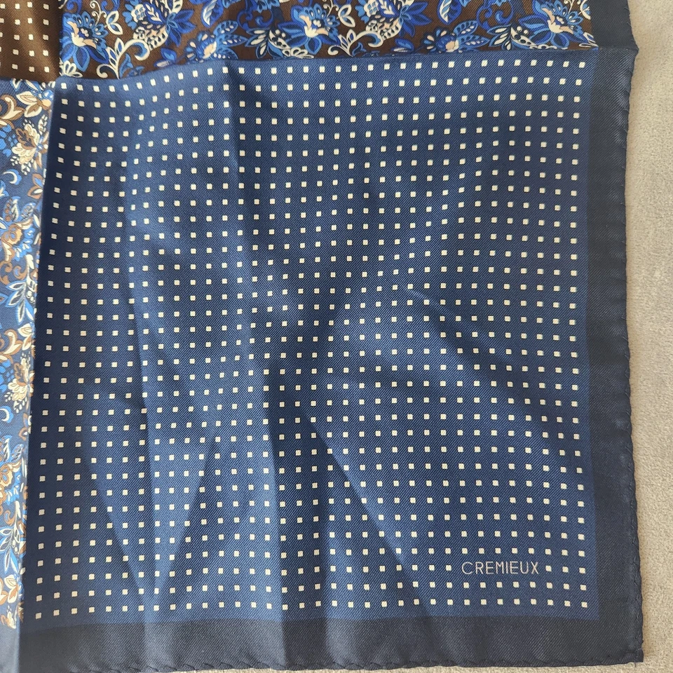 Cremieux pocket square brown blue 100% silk panels polka dot floral new $35 - Image 4 of 4