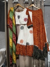 Women Cotton Bandhani Choli Blouse Chaniya Dupatta 3pc Set Multi-Color Custom