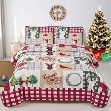 Christmas Quilt Set Twin Size Red Bird Deer Quilt Snowman Snowflake Pattern B...
