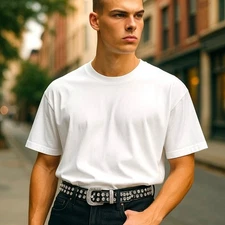 Men’s Barabas BK816 Rhinestone Buckle Leather Belt Size 34/36 Black Silver