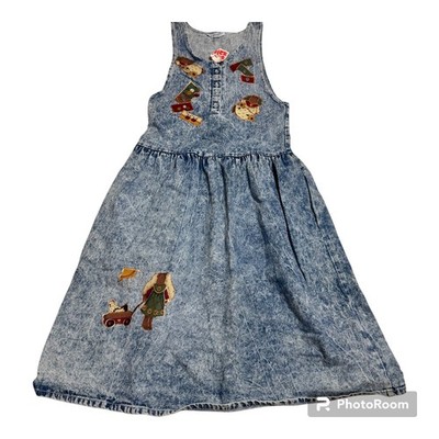 VTG 80’s Denim Acid Wash Dress Sm Pockets Puffy Paint Butter Mom Country Farm